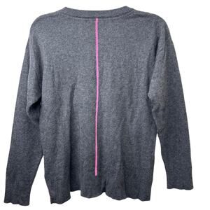 Sm Aqua 100% Cashmere Sweater Gray High-Low Hem Crewneck Hot Pink Stripe Luxury